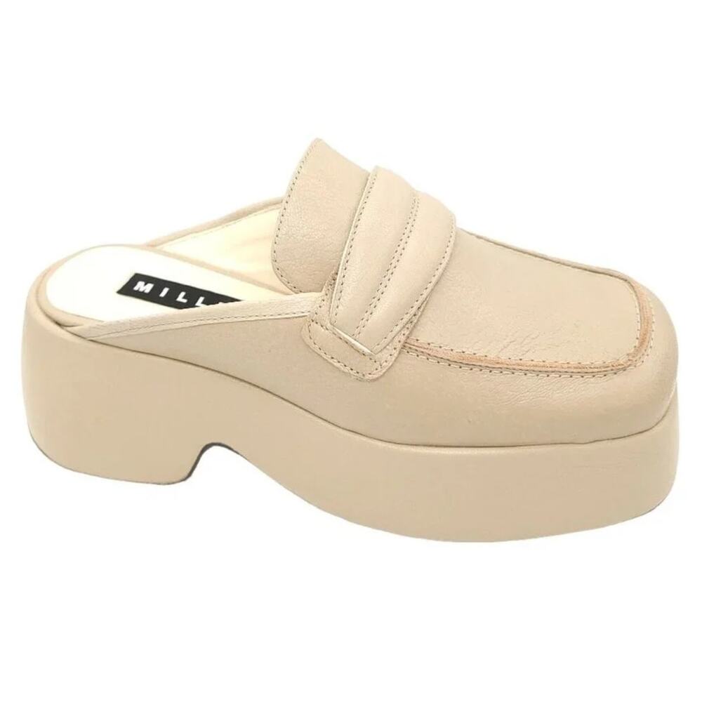 Simon Miller Hustler Platform Mule Loafer Macadamia Cream Goat Leather Sz 36 / 6